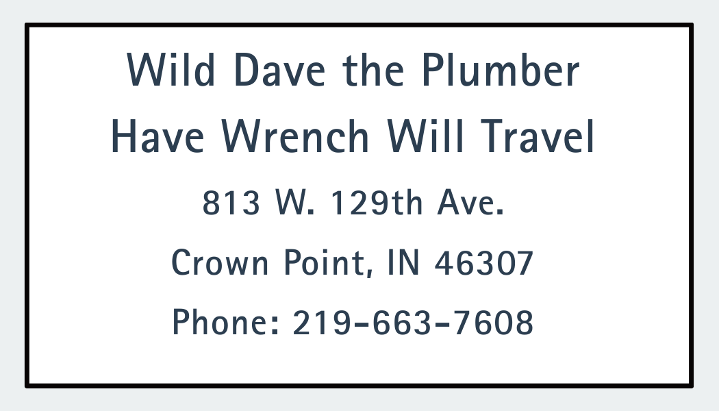 Original Wild Dave the Plumber business card from 1984